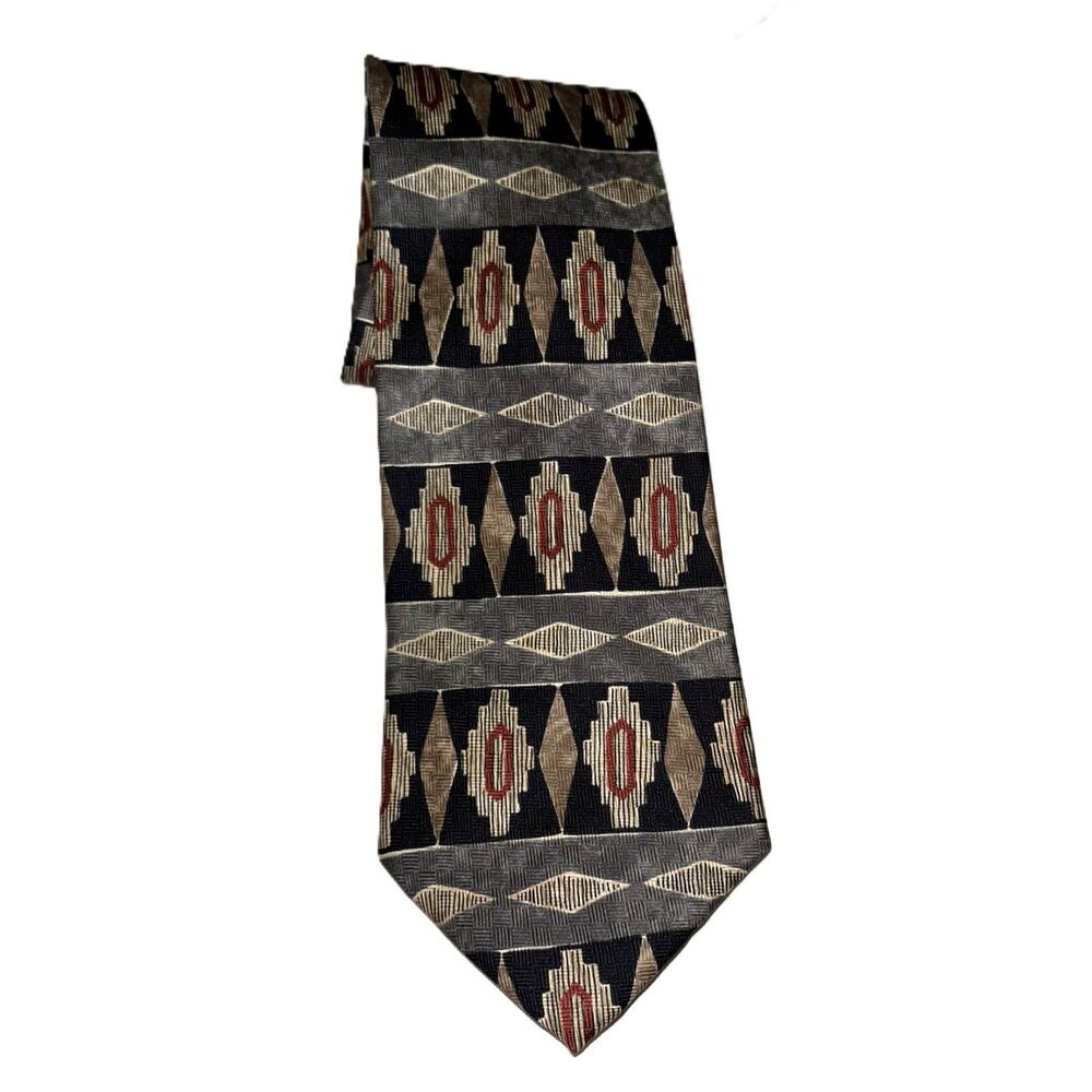 Boston Traders 100% Silk Tie Geometric Southwest Aztec Print Made in USA